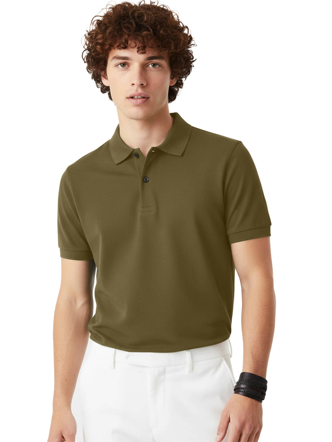 Leotude Men Cotton Blend Regular Fit Solid Polo T Shirt ( Olive )