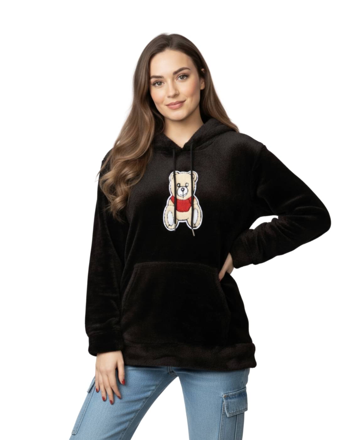     			Looks United Women Fleece Hooded Sweatshirt For Heavy Winters ( Black )