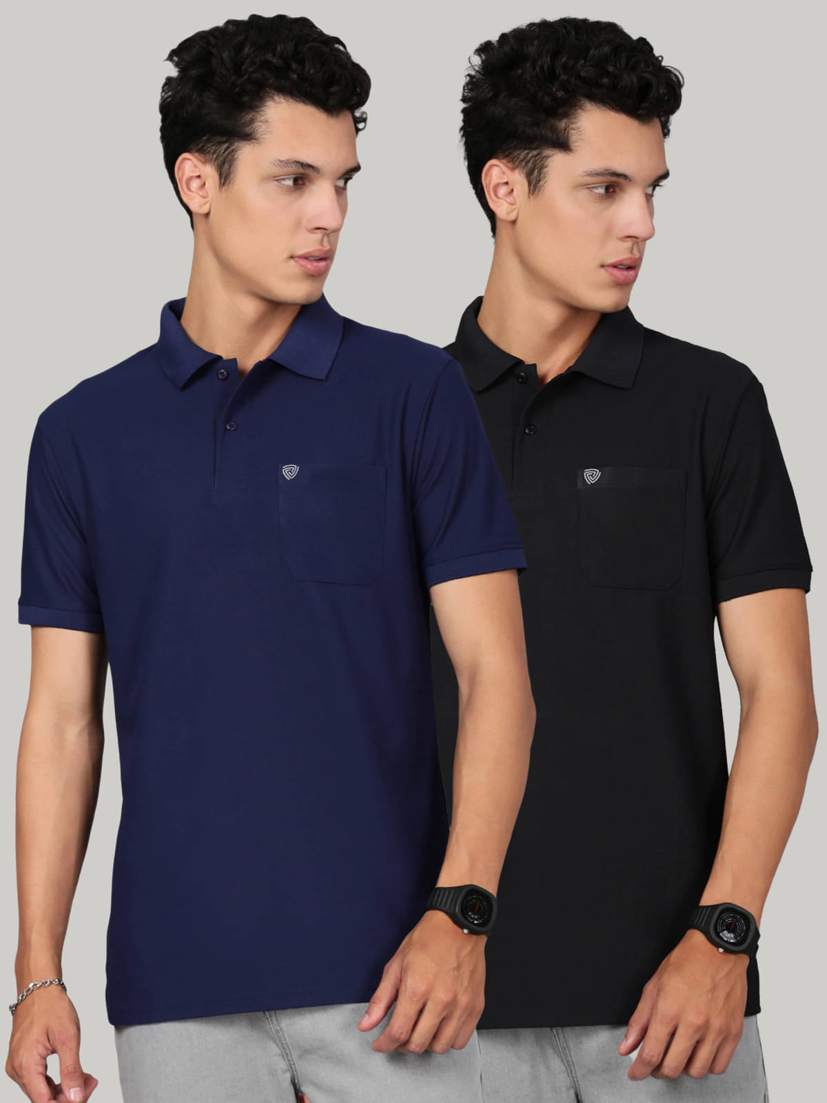     			Lux Cozi Men Cotton Blend Regular Fit Solid Polo T Shirt ( Navy Blue )