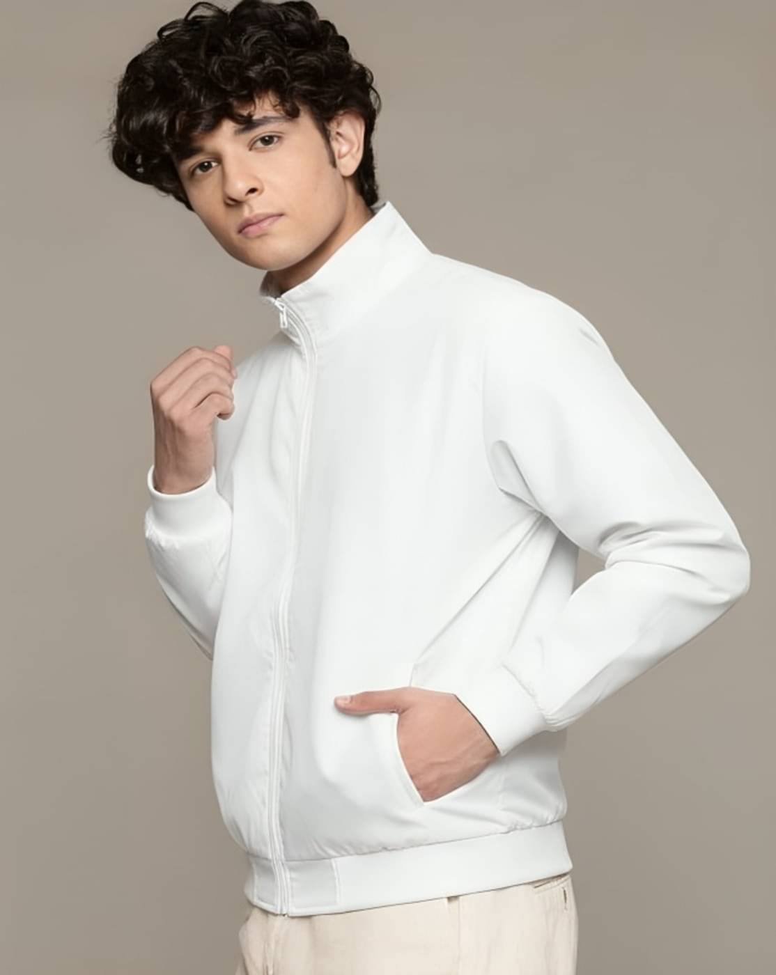     			MAYKR Polyester Men's Windcheater Jacket - White ( Pack of 1 )