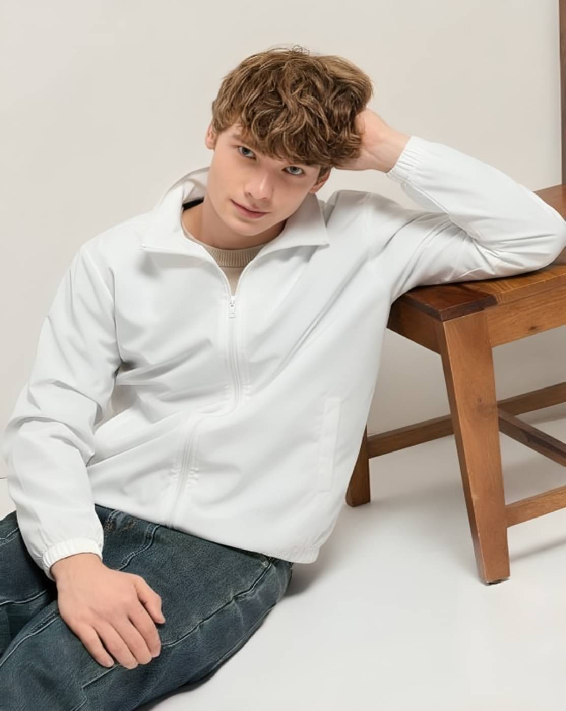     			MAYKR Polyester Men's Windcheater Jacket - White ( Pack of 1 )