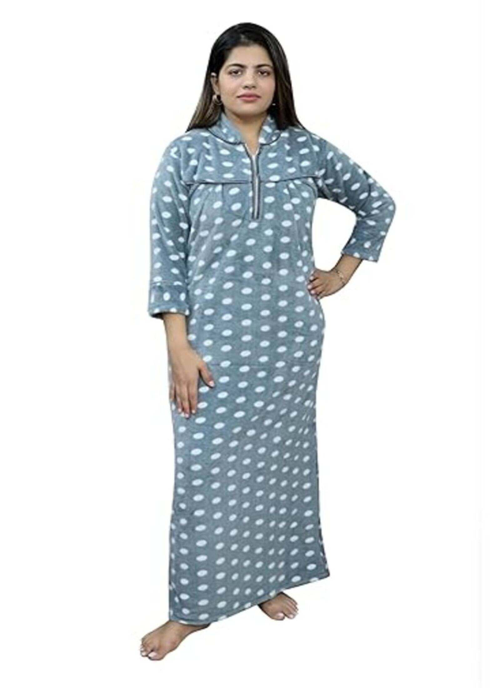     			MISS MEBINO Woollen Printed Women Regular Nighty ( Grey )