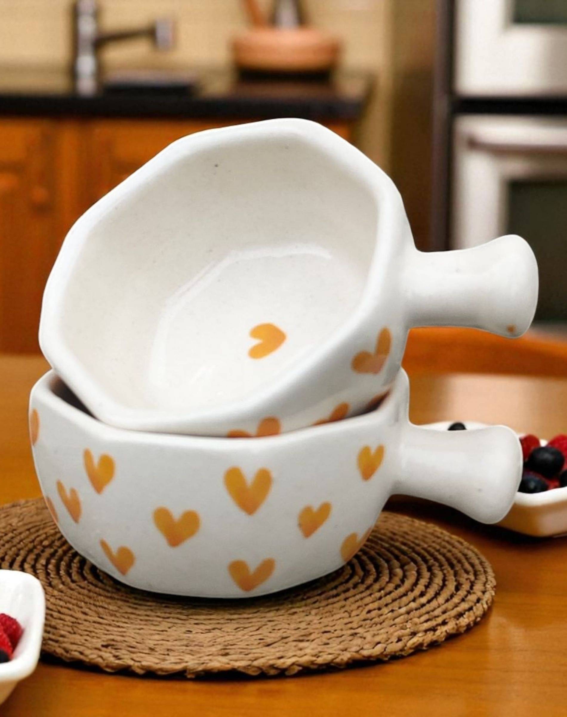     			Malaikah Ylw Hrt Hexagonal Chutney Bowl Ceramic Printed Chip&Dip Bowl 6 cm ( Set of 2 ) Yellow