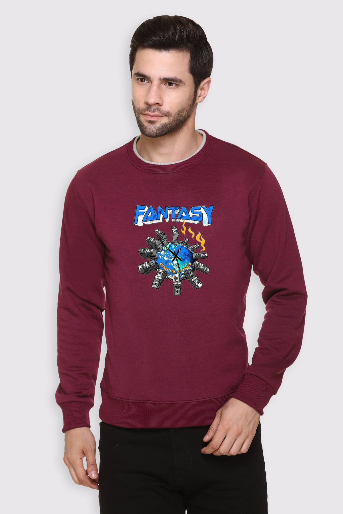     			OBAAN Fleece Round Neck Men's Sweatshirt - Purple ( Pack of 1 )
