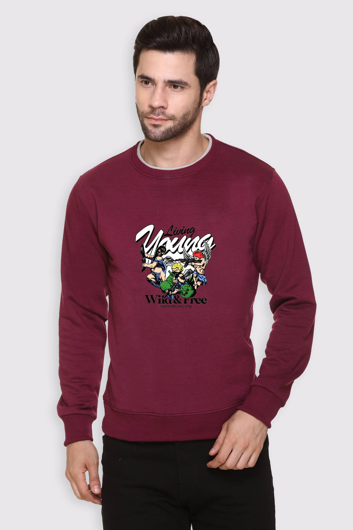     			OBAAN Fleece Round Neck Men's Sweatshirt - Purple ( Pack of 1 )