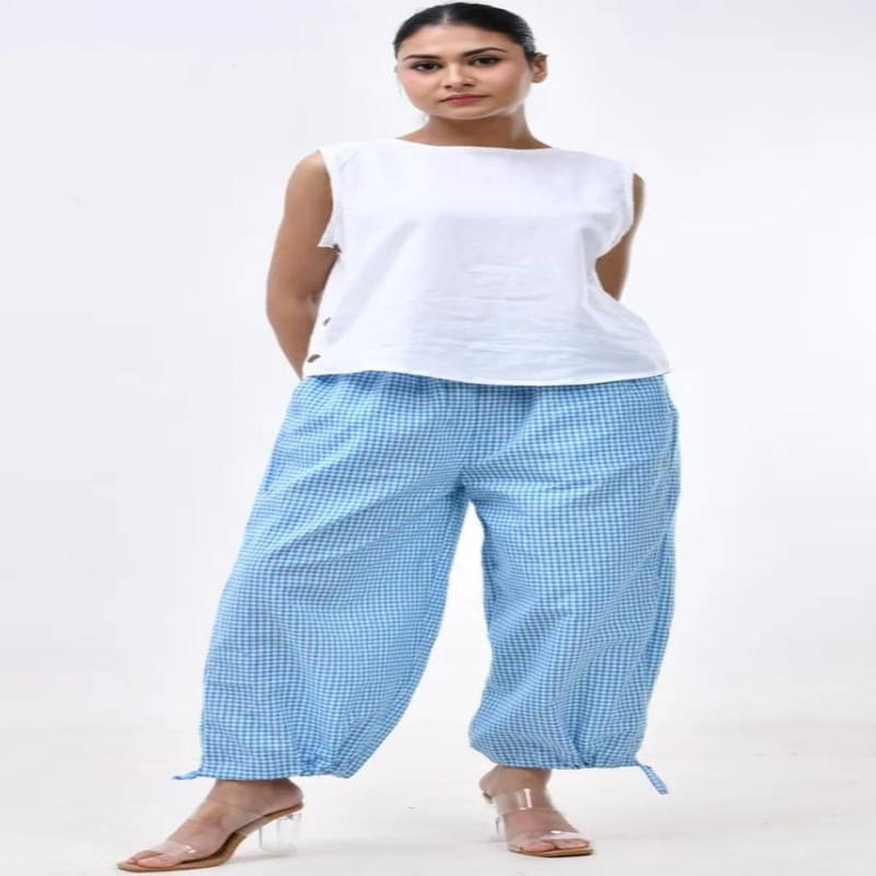     			SIDDHO HUM Women Cotton Wide Leg Trousers ( Blue )