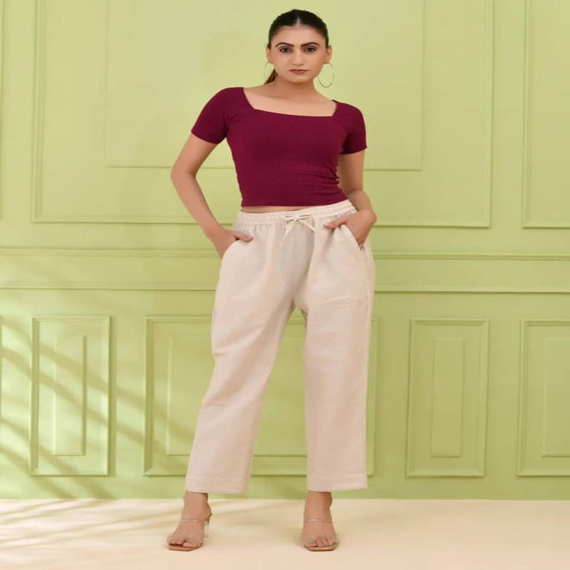     			SIDDHO HUM Women Cotton Wide Leg Trousers ( Beige )