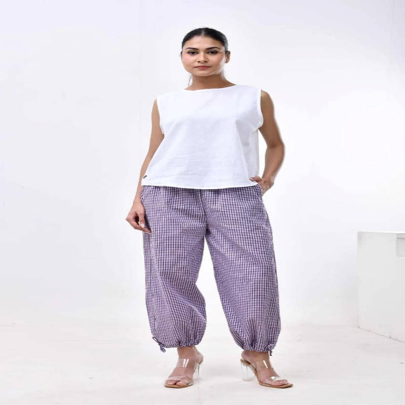    			SIDDHO HUM Women Cotton Wide Leg Trousers ( Purple )
