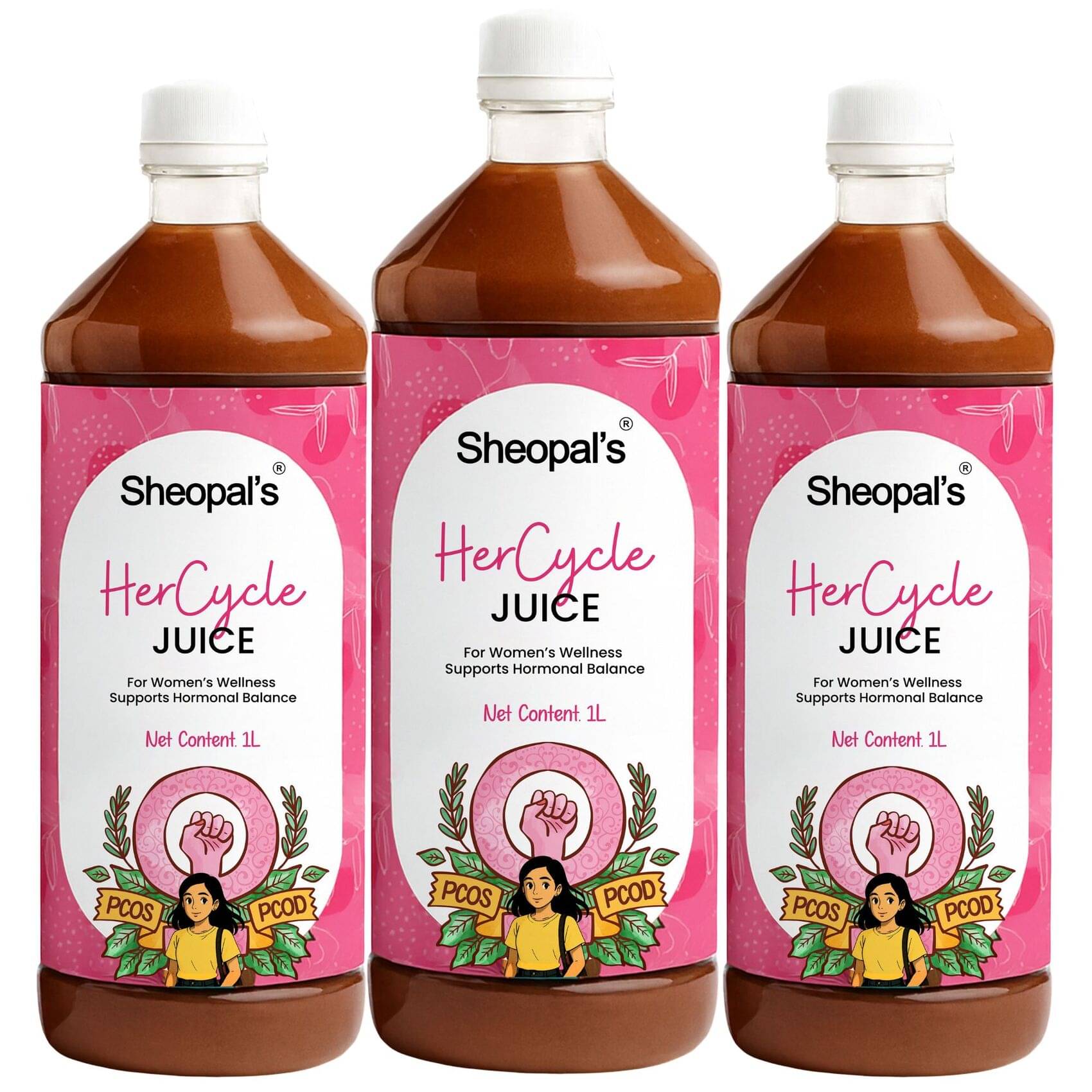     			Sheopals Her Cycle Ayurvedic Juice for Women's Wellness | Hormonal Balance, PCOS & PCOD Support | 1L | Natural Herbal Formula for Overall Menstrual Health (Pack of 3 Bottles)
