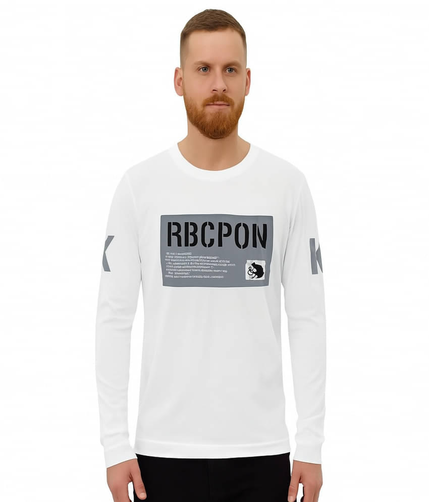     			Stelino Men Cotton Blend Regular Fit Self Design T-Shirt ( White )