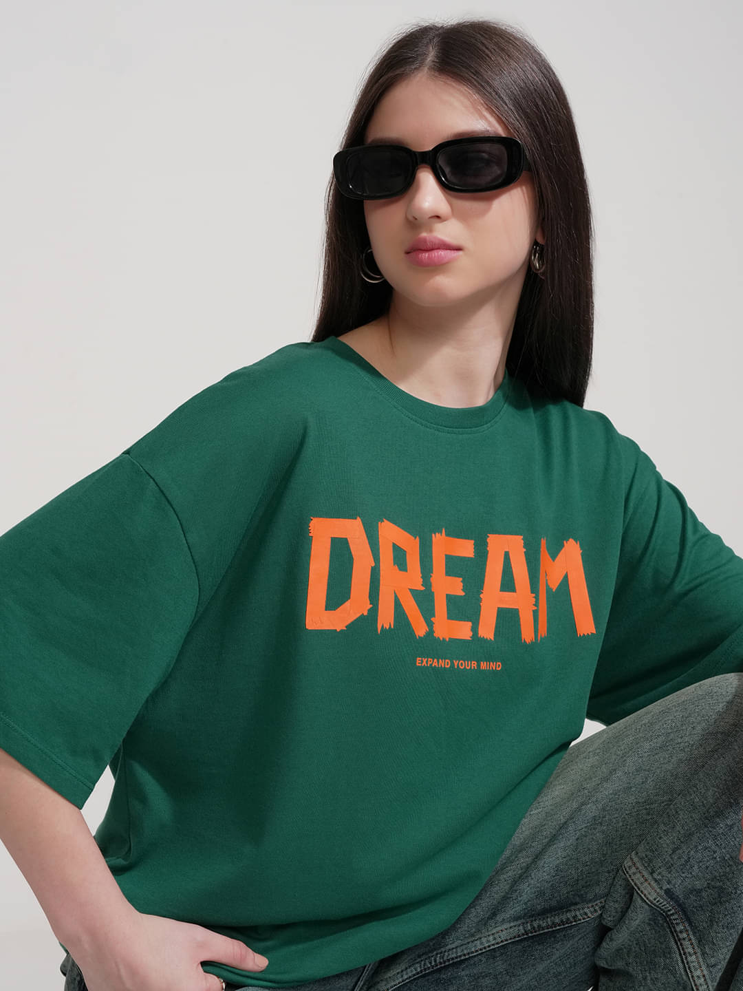 Tokyo Talkies Women Cotton Blend Regular Fit Round Neck T-Shirt ( Green )     			Tokyo Talkies Women Cotton Blend Regular Fit Round Neck T-Shirt ( Green )