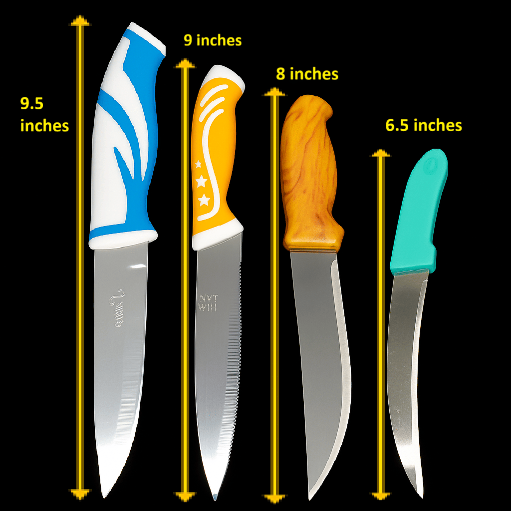     			Unikkus, Set of 4 Multi-Size Kitchen Knives – Stainless Steel, Anti-Slip Plastic Handle, 6.5 to 9.5 Inch