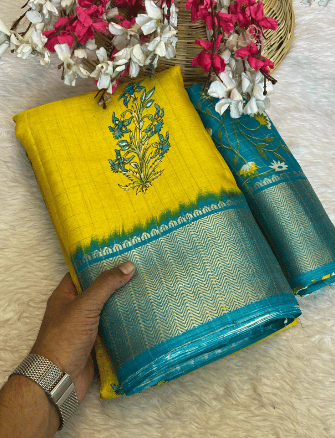     			VAANISRI Cotton Printed Regular Saree With Unstitched Blouse Piece ( Yellow )