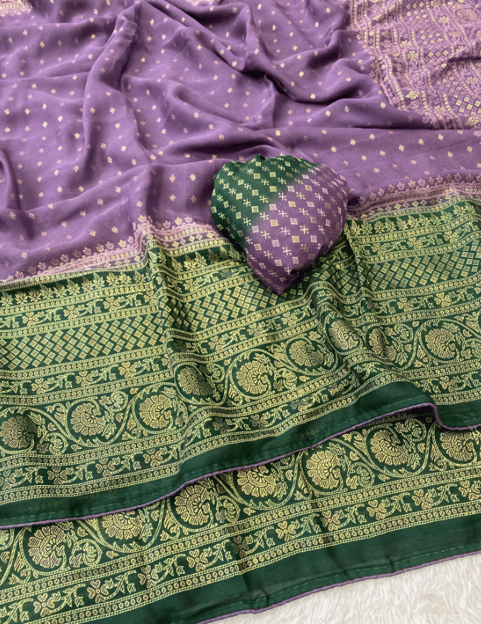     			VAANISRI Crepe Printed Regular Saree With Unstitched Blouse Piece ( Purple )