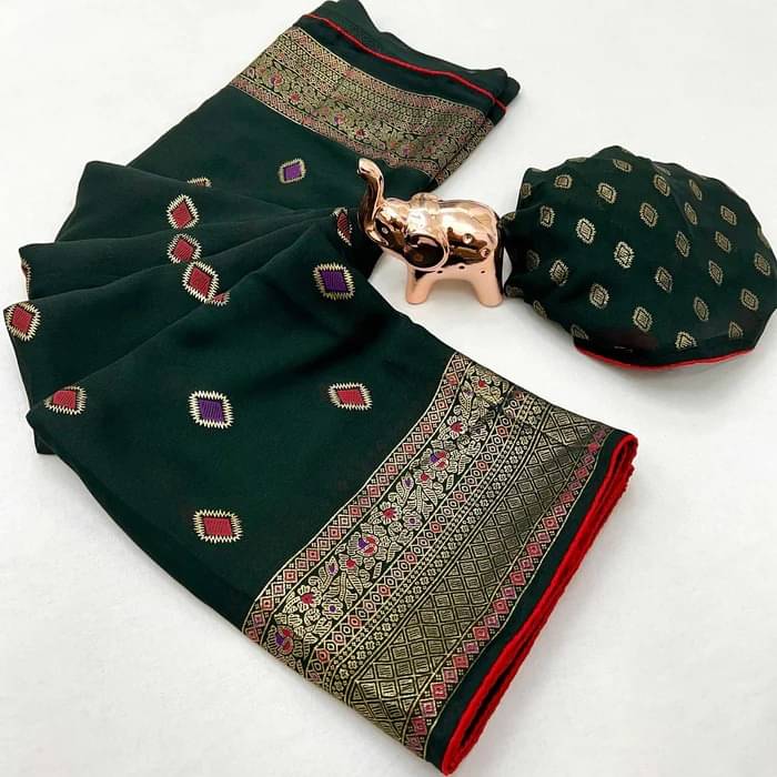 VAANISRI Crepe Printed Regular Saree With Unstitched Blouse Piece ( Green )     			VAANISRI Crepe Printed Regular Saree With Unstitched Blouse Piece ( Green )