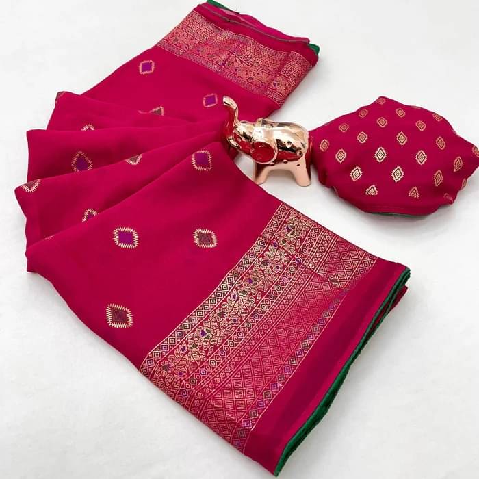     			VAANISRI Crepe Printed Regular Saree With Unstitched Blouse Piece ( Pink )