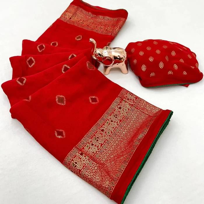     			VAANISRI Crepe Printed Regular Saree With Unstitched Blouse Piece ( Red )