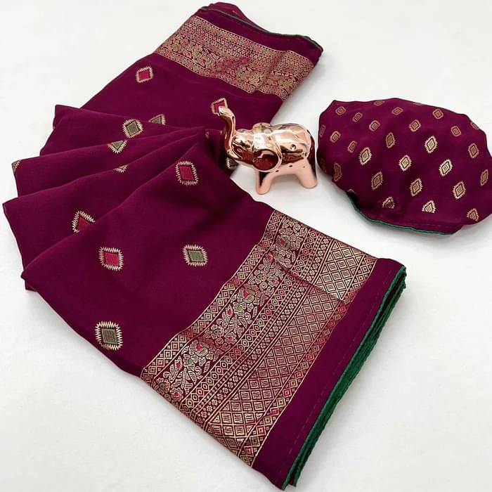    			VAANISRI Crepe Printed Regular Saree With Unstitched Blouse Piece ( Maroon )