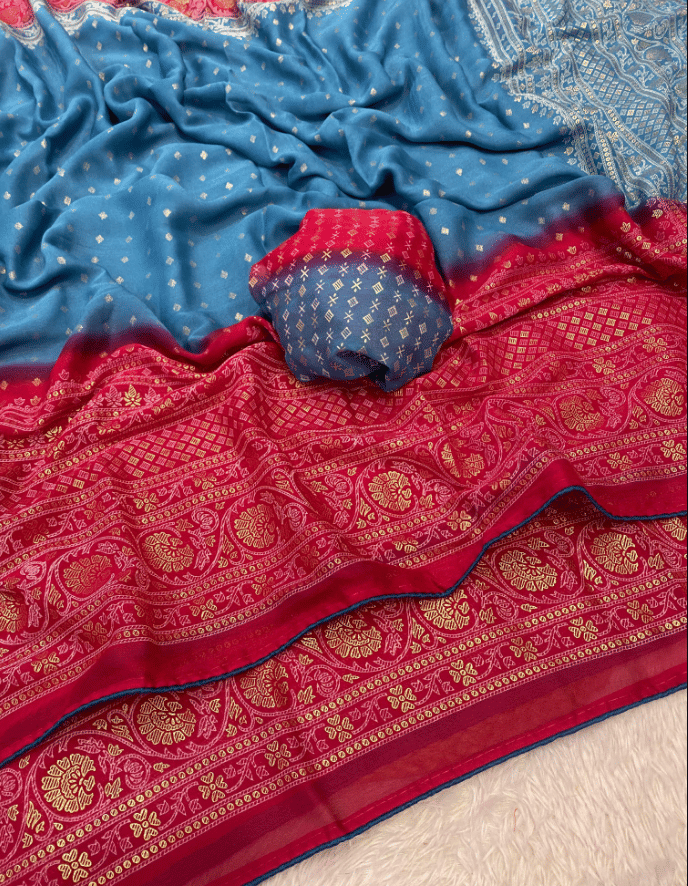     			VAANISRI Crepe Printed Regular Saree With Unstitched Blouse Piece ( Blue )