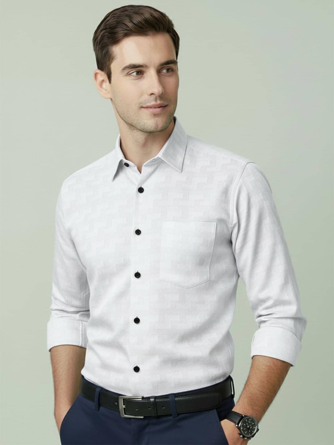     			Yugnik Cotton Blend Slim Fit Self Design Full Sleeves Men's Casual Shirt - White ( Pack of 1 )