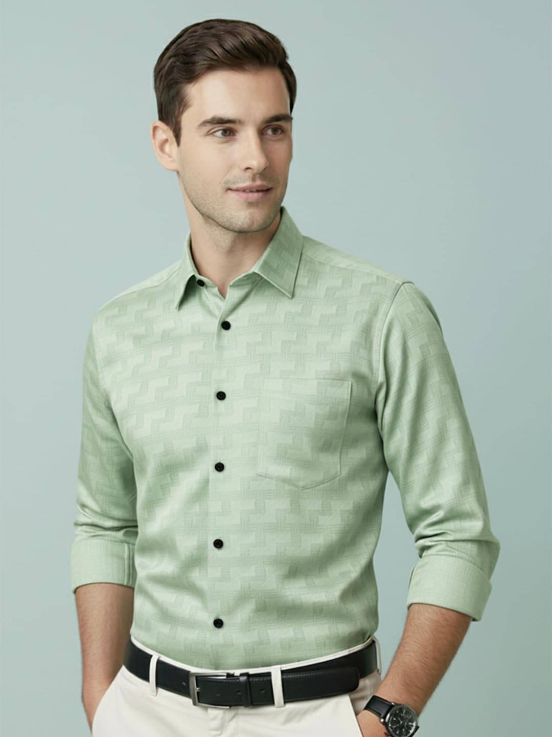     			Yugnik Cotton Blend Slim Fit Self Design Full Sleeves Men's Casual Shirt - Khaki ( Pack of 1 )
