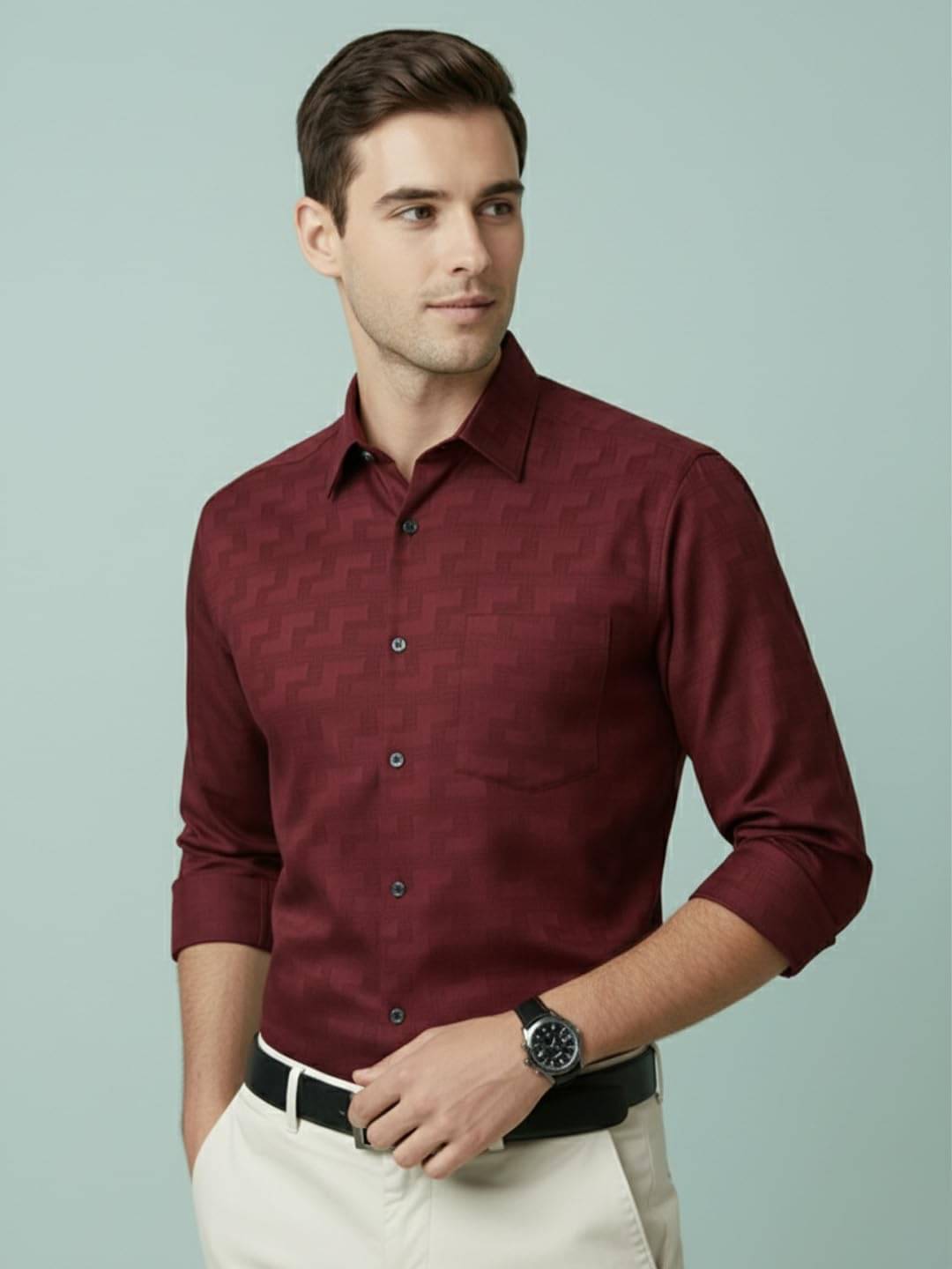     			Yugnik Cotton Blend Slim Fit Self Design Full Sleeves Men's Casual Shirt - Maroon ( Pack of 1 )