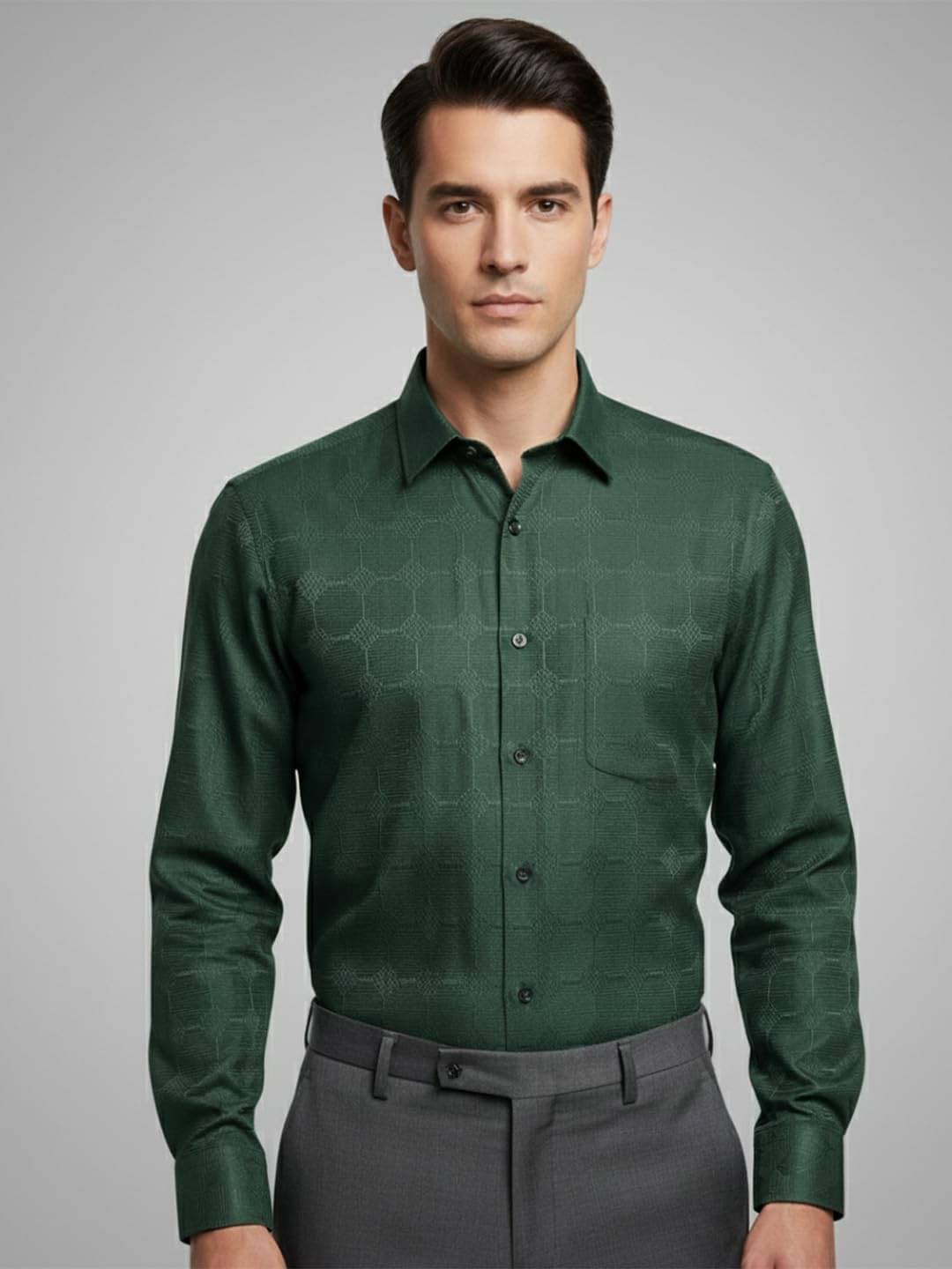     			Yugnik Cotton Blend Slim Fit Self Design Full Sleeves Men's Casual Shirt - Green ( Pack of 1 )