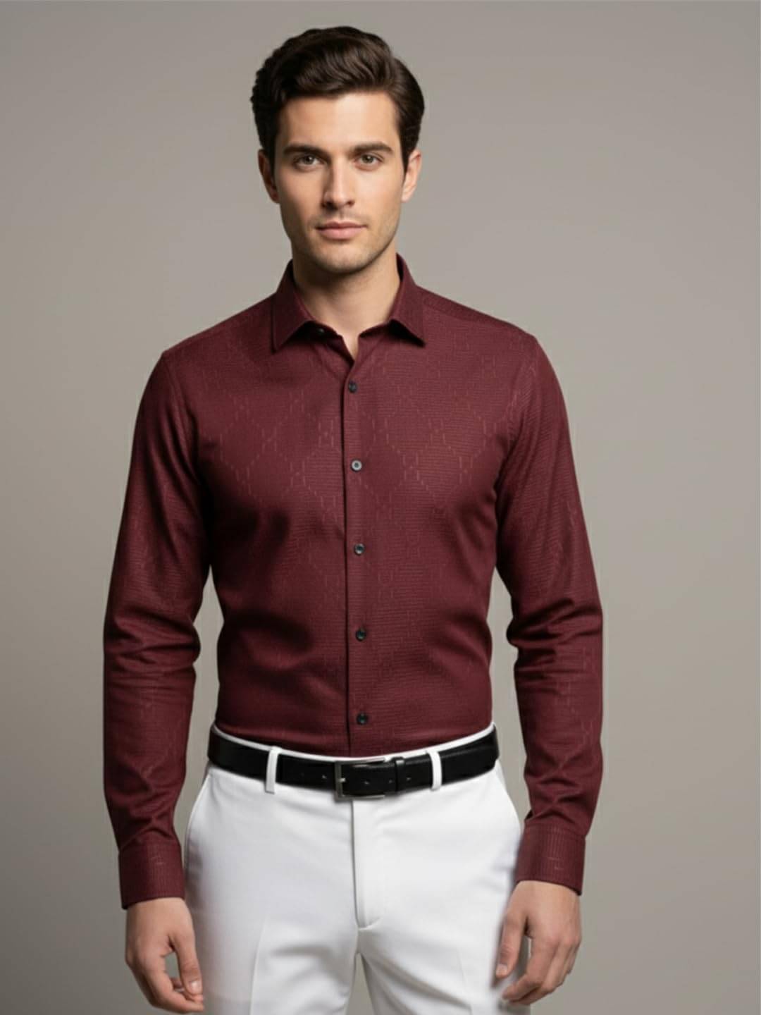     			Yugnik Cotton Blend Slim Fit Self Design Full Sleeves Men's Casual Shirt - Maroon ( Pack of 1 )