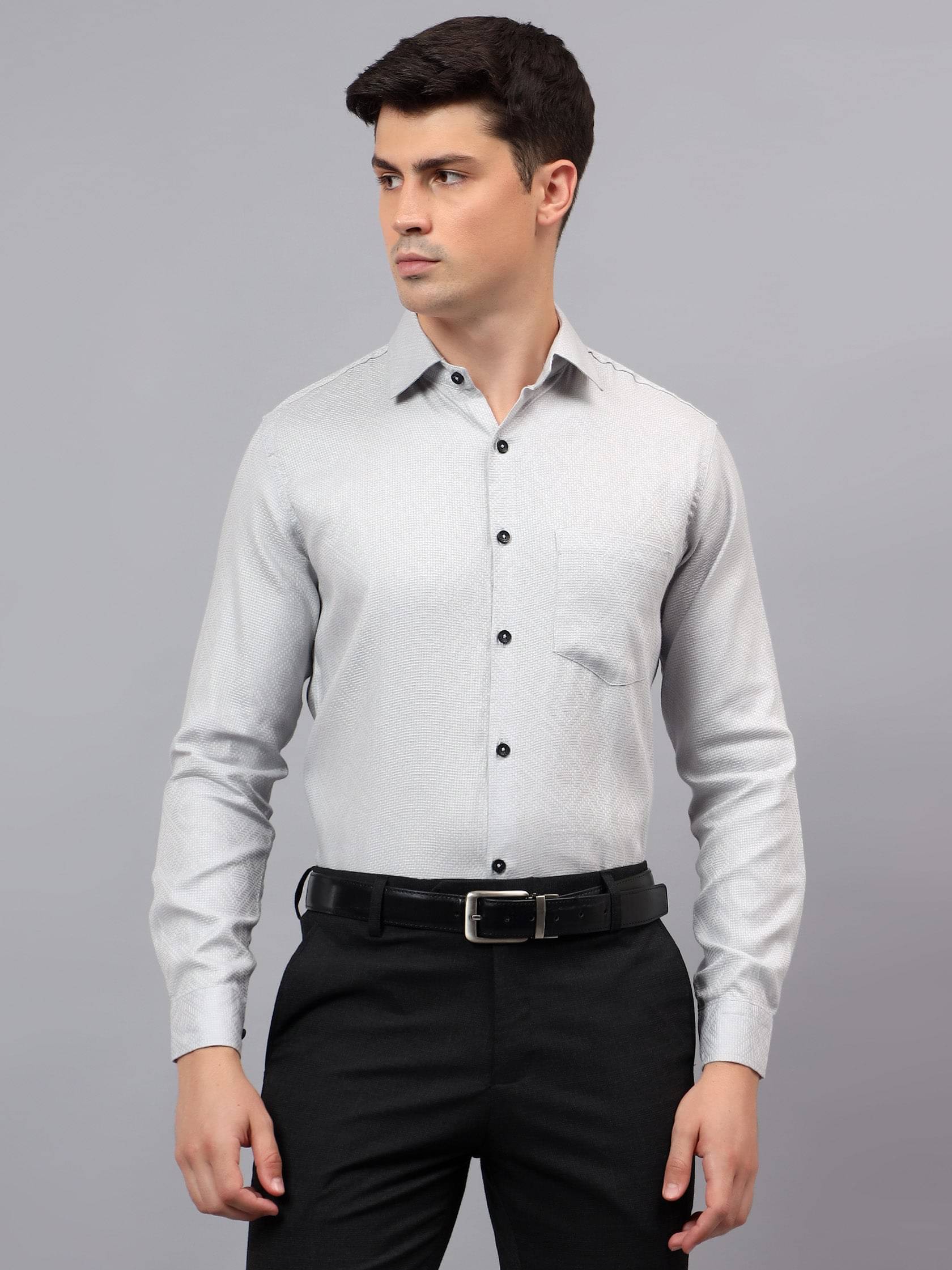     			Yugnik Cotton Blend Slim Fit Self Design Full Sleeves Men's Casual Shirt - Grey ( Pack of 1 )