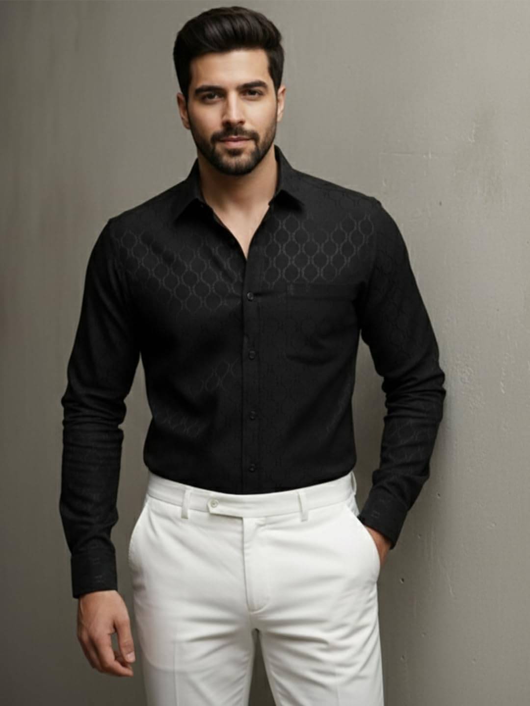    			Yugnik Cotton Blend Slim Fit Self Design Full Sleeves Men's Casual Shirt - Black ( Pack of 1 )