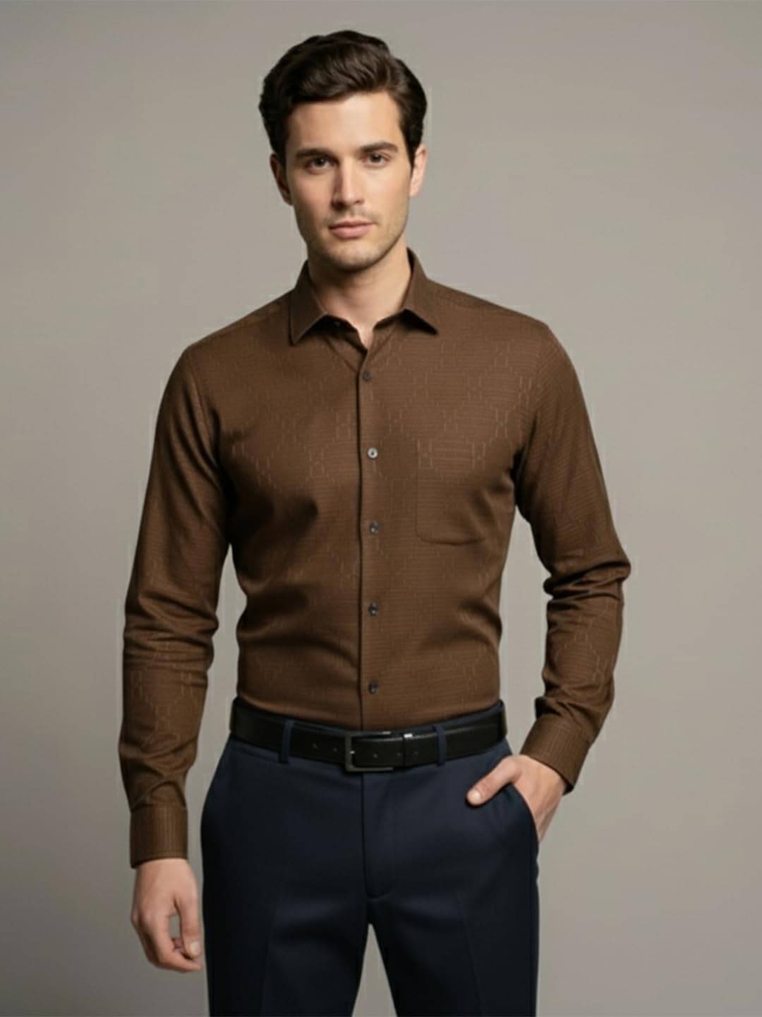     			Yugnik Cotton Blend Slim Fit Self Design Full Sleeves Men's Casual Shirt - Gold ( Pack of 1 )