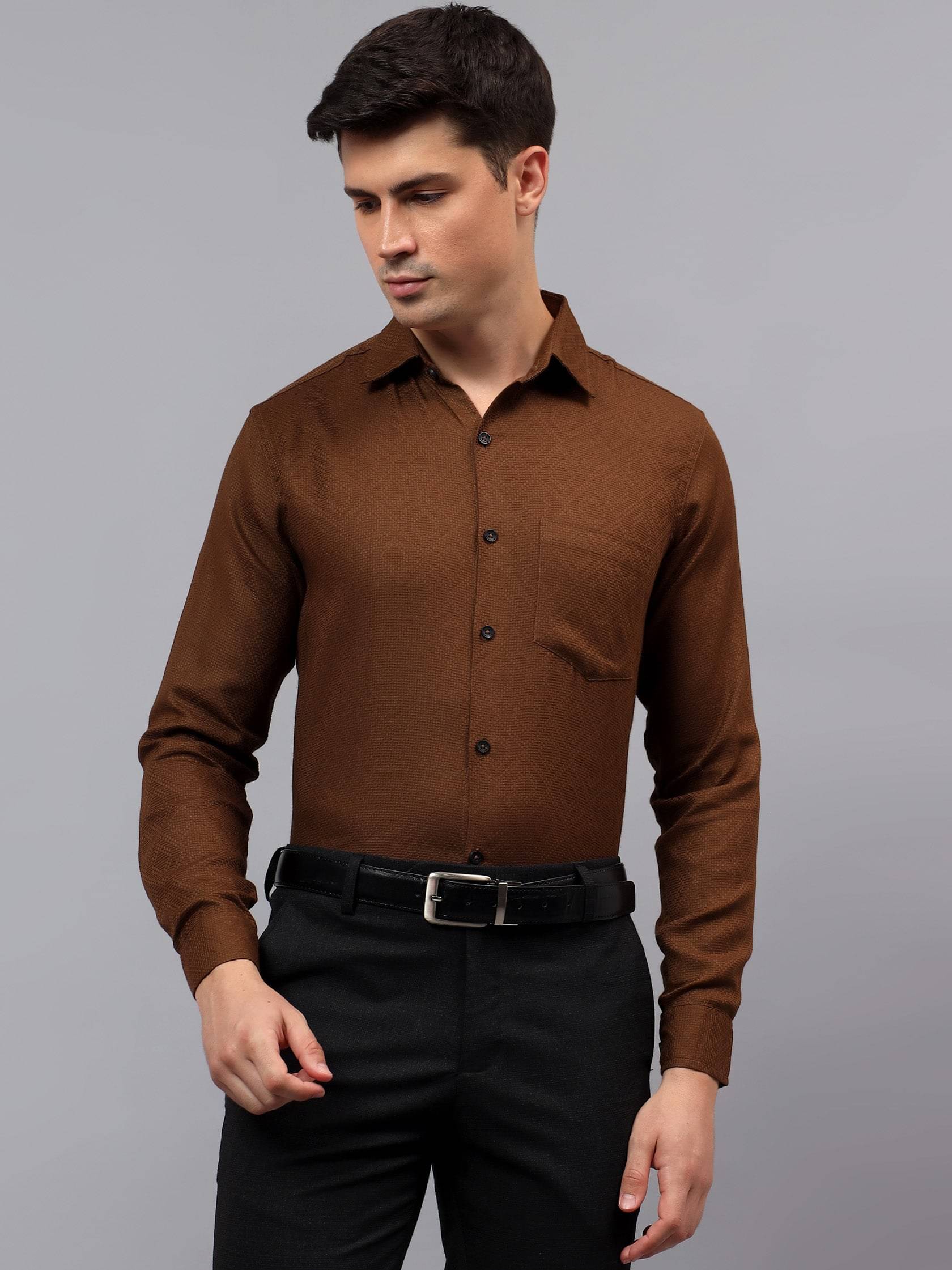     			Yugnik Cotton Blend Slim Fit Self Design Full Sleeves Men's Casual Shirt - Gold ( Pack of 1 )