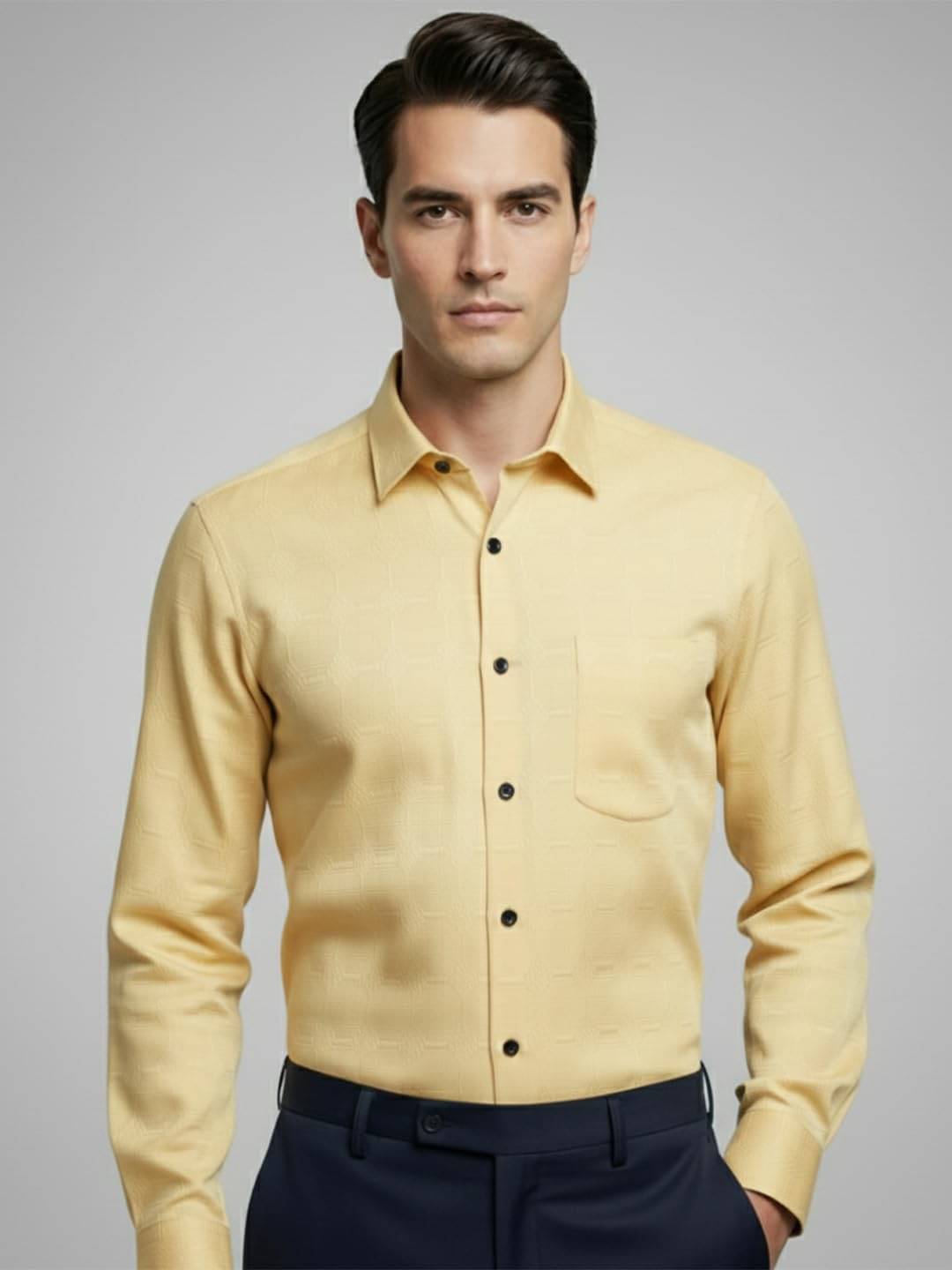 Yugnik Cotton Blend Slim Fit Self Design Full Sleeves Men's Casual Shirt - Yellow ( Pack of 1 ) Yugnik Cotton Blend Slim Fit Self Design Full Sleeves Men's Casual Shirt - Yellow ( Pack of 1 )