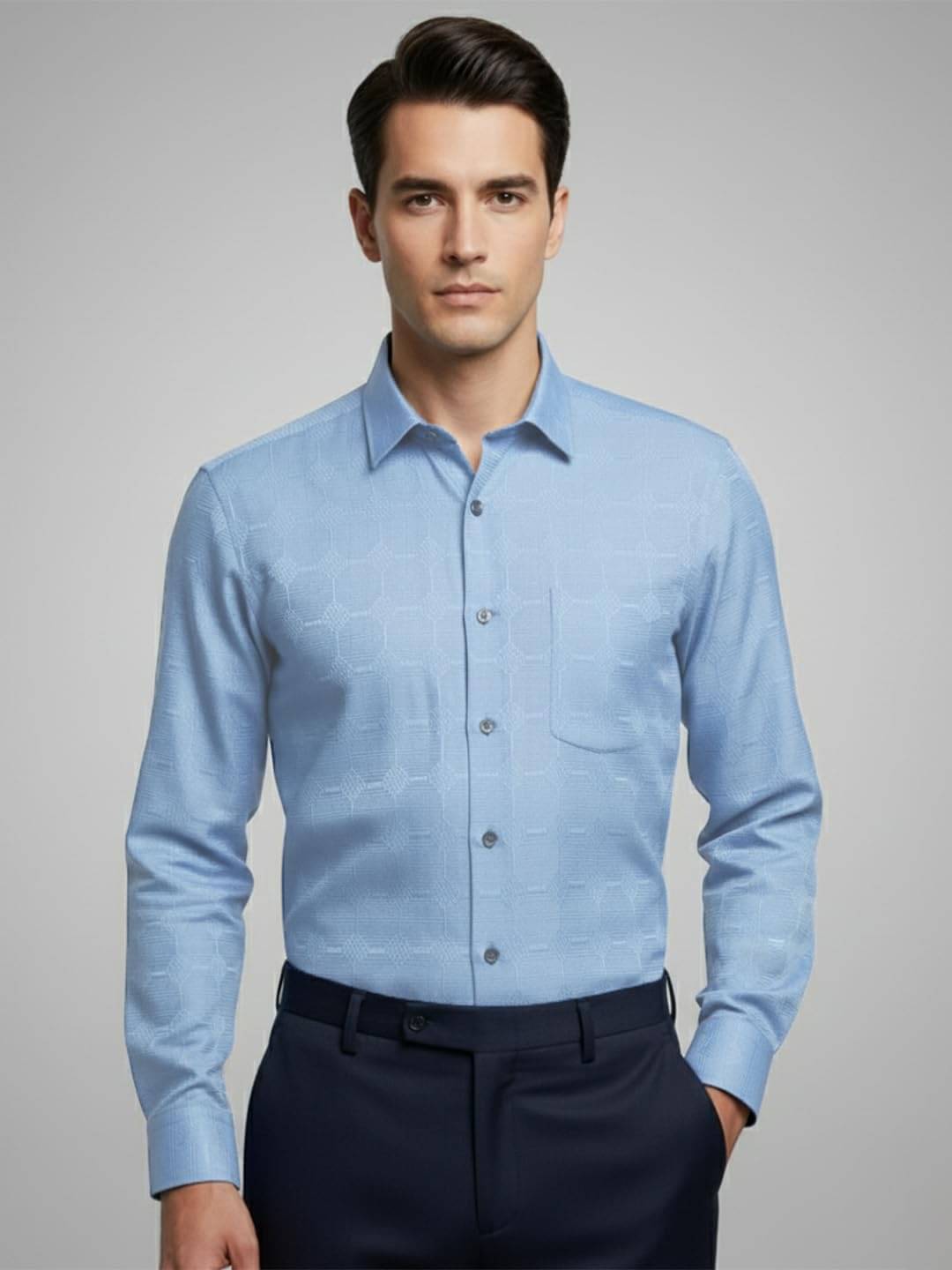Yugnik Cotton Blend Slim Fit Self Design Full Sleeves Men's Casual Shirt - light Blue ( Pack of 1 ) Yugnik Cotton Blend Slim Fit Self Design Full Sleeves Men's Casual Shirt - light Blue ( Pack of 1 )