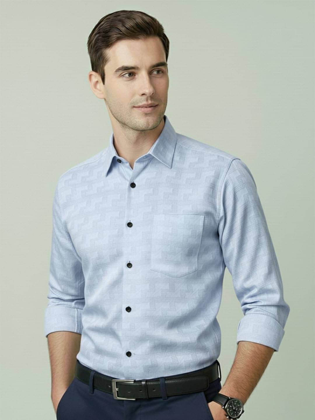     			Yugnik Cotton Blend Slim Fit Self Design Full Sleeves Men's Casual Shirt - light Blue ( Pack of 1 )