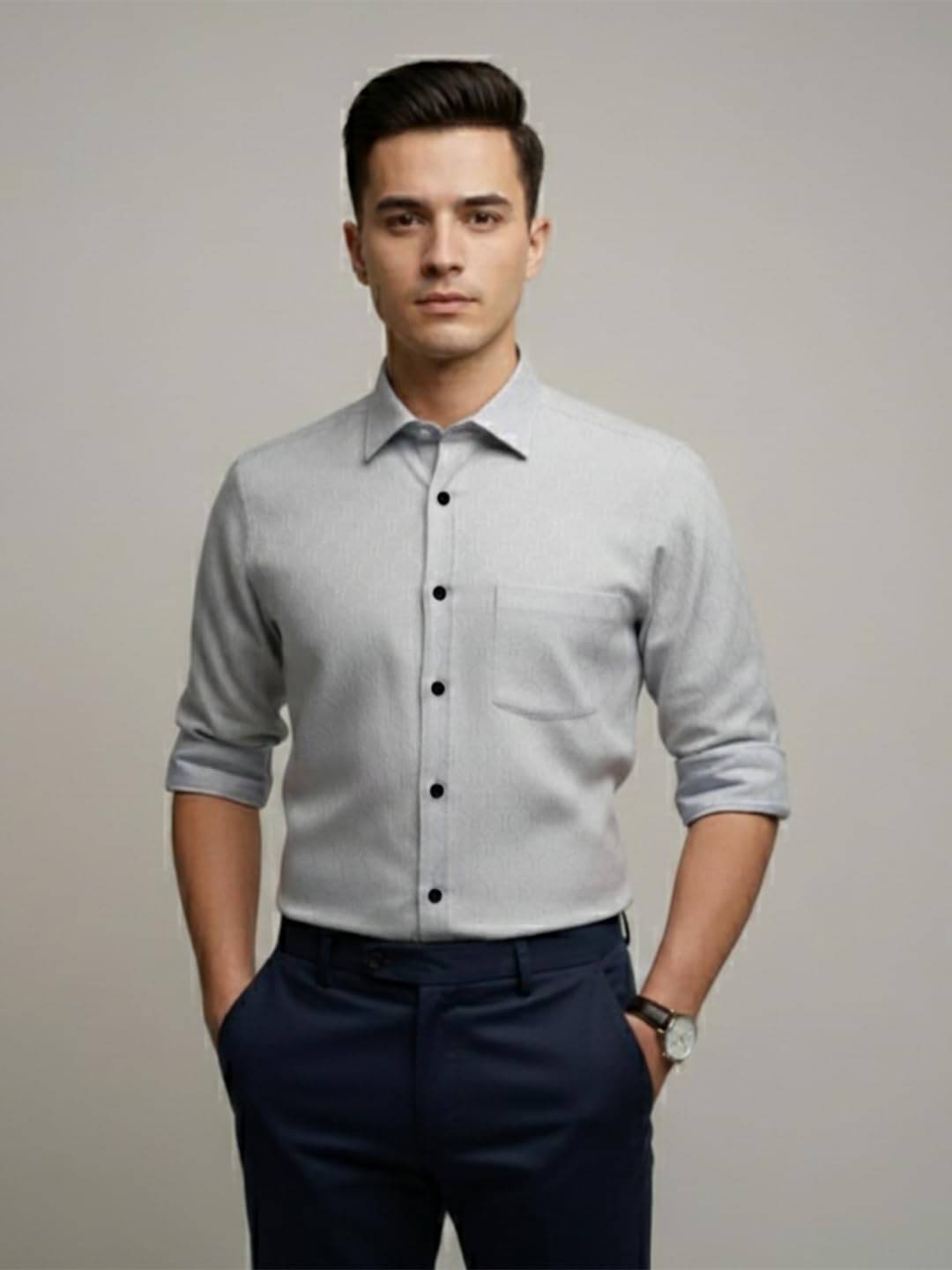     			Yugnik Cotton Blend Slim Fit Self Design Full Sleeves Men's Casual Shirt - Grey ( Pack of 1 )