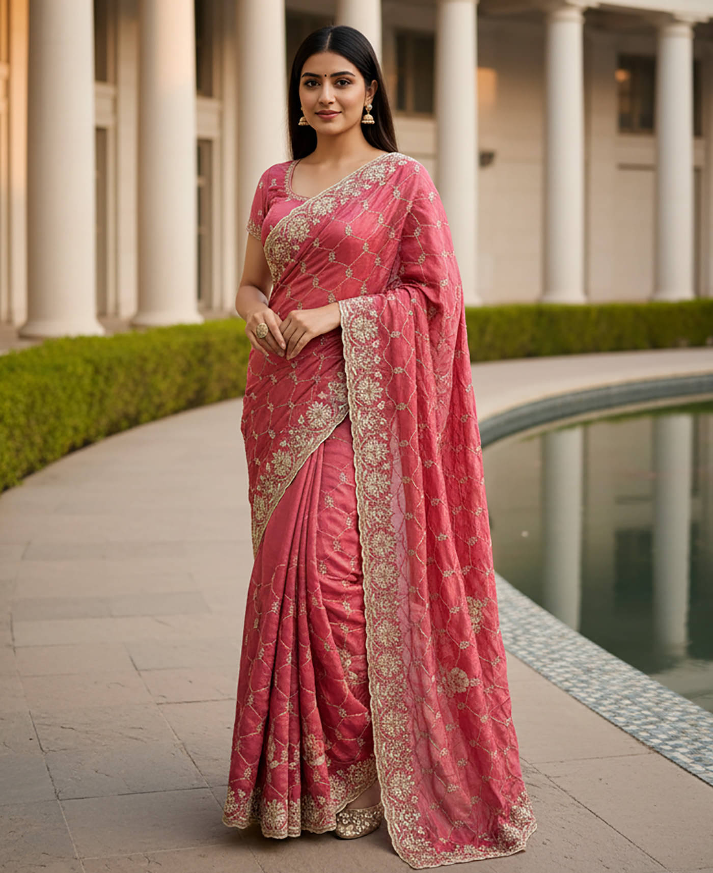     			kedar fab Silk Embroidered Regular Saree With Unstitched Blouse Piece ( Pink )