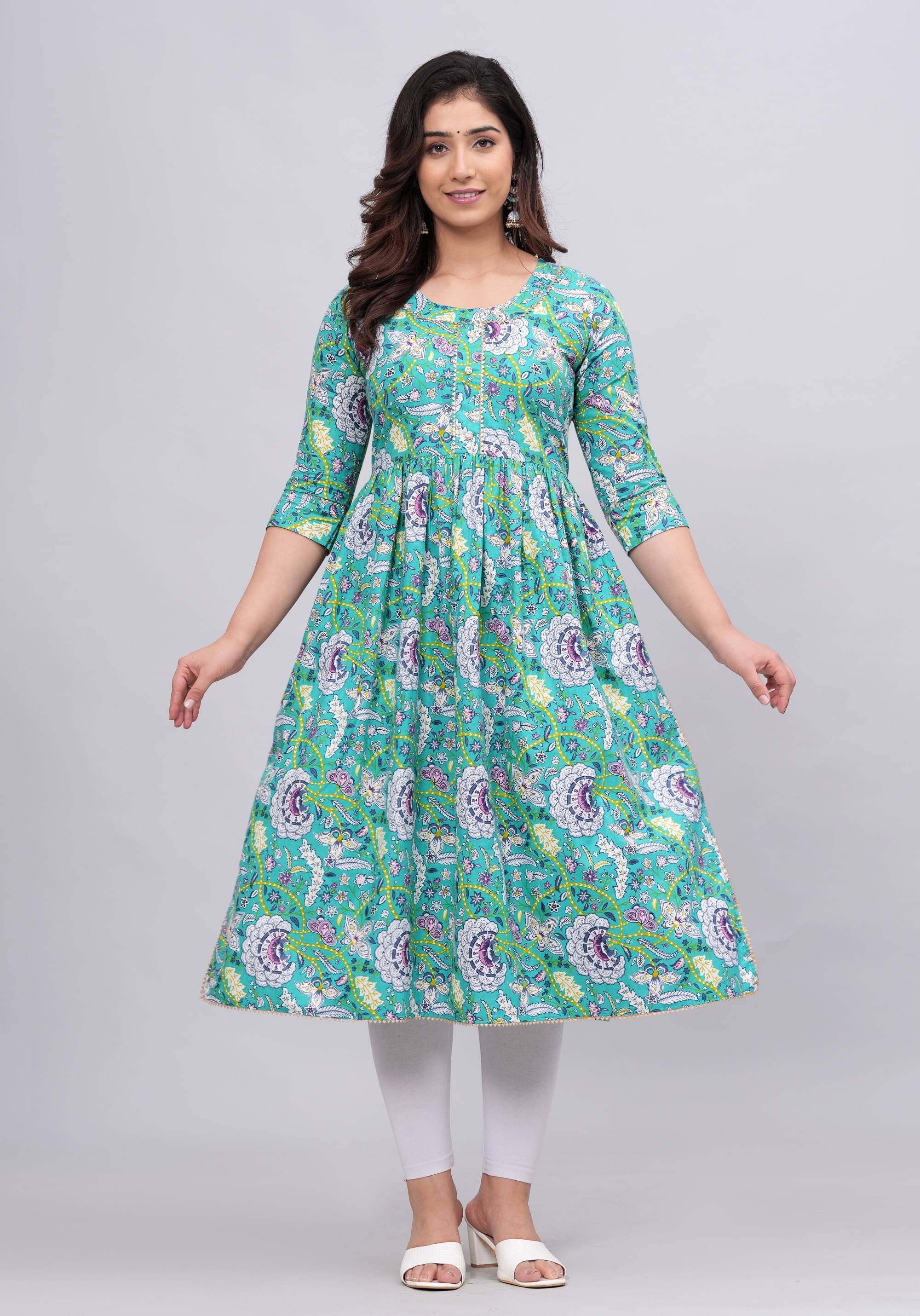     			mahruchi textile Women Cotton Printed A-line Kurti ( Light Green )