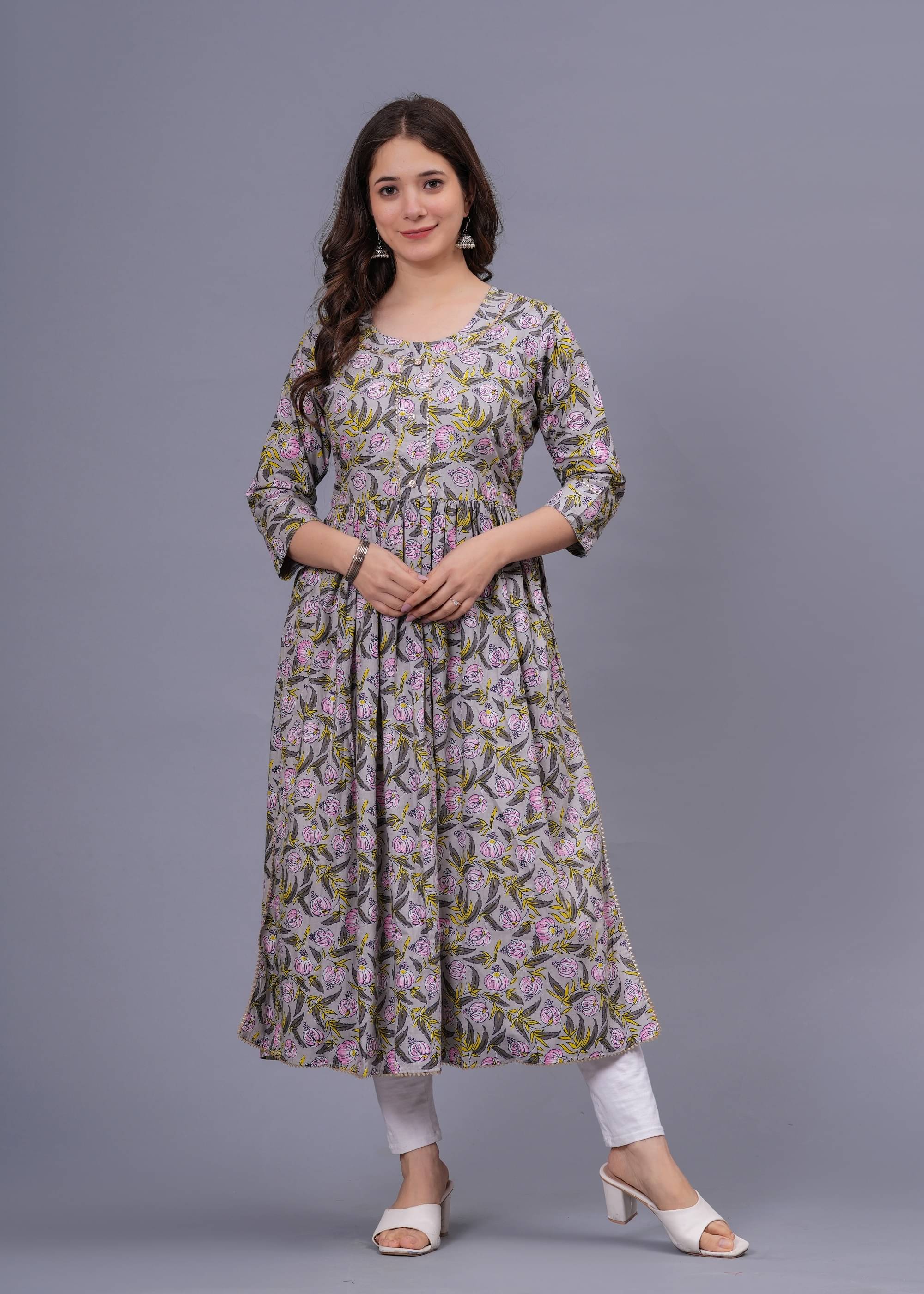     			mahruchi textile Women Cotton Printed Nayra Kurti ( Multicolor1 )