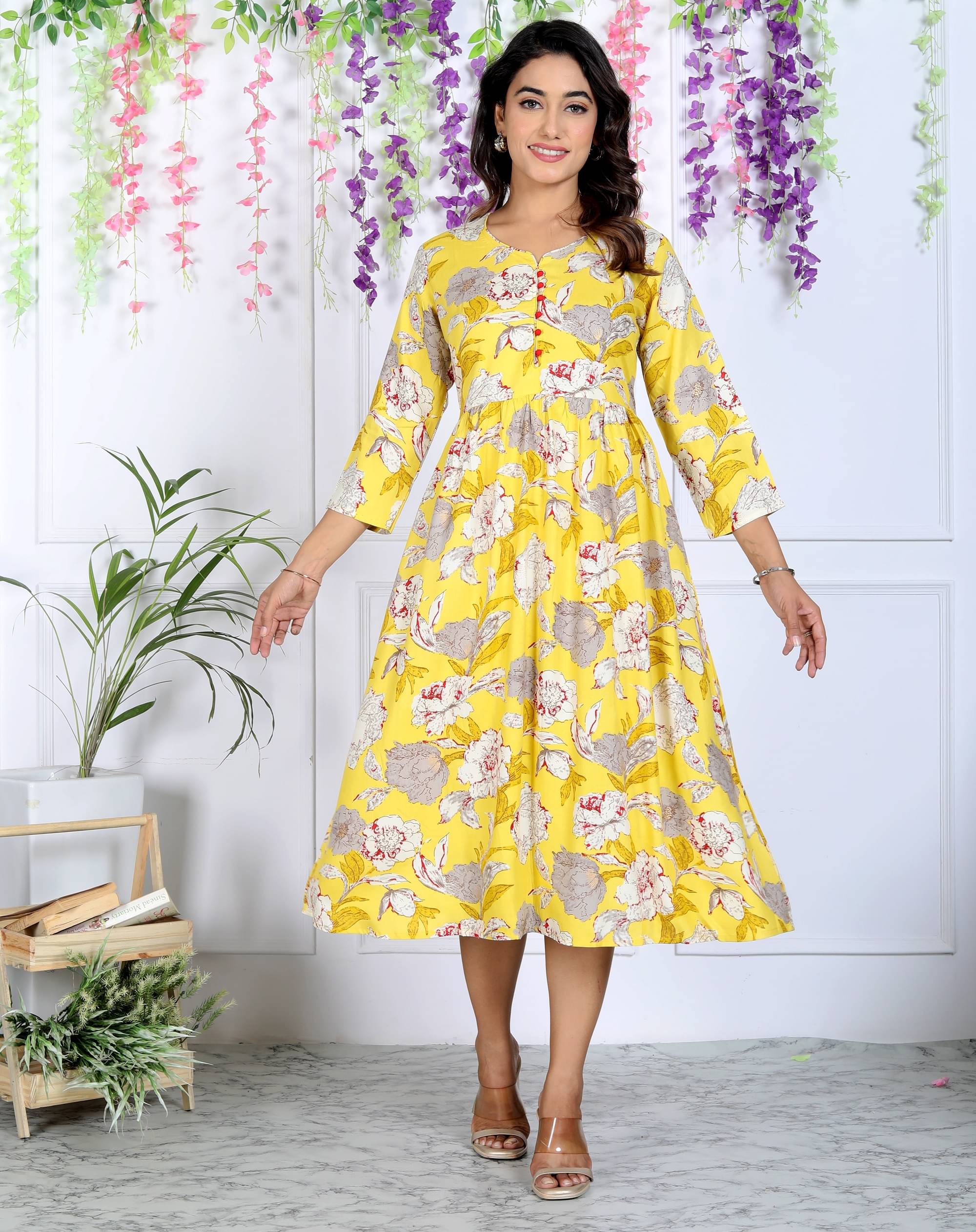     			mahruchi textile Women Cotton Printed Anarkali Kurti ( Yellow )