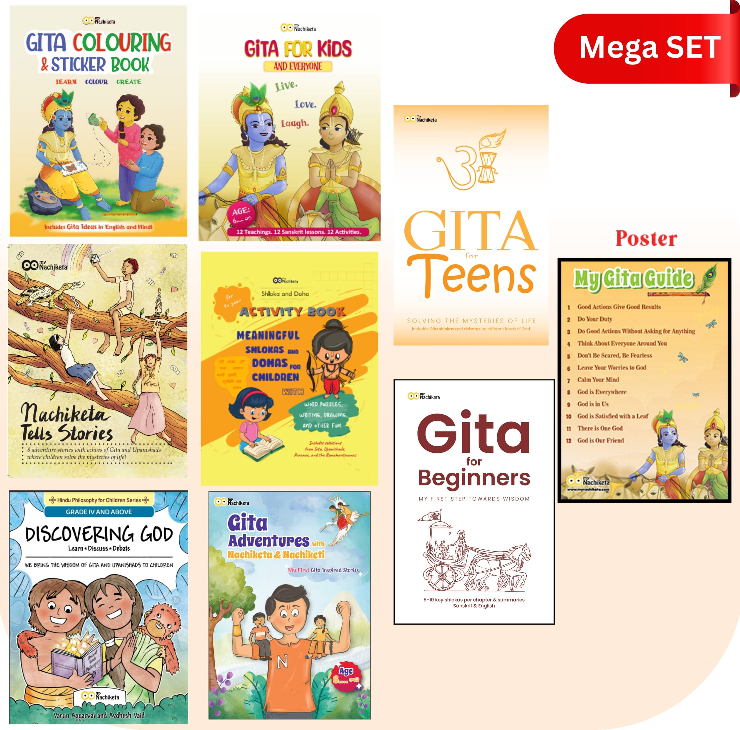     			myNachiketa Books for Kids Gita Set | Pack of 8 Books + My Gita Guide poster | Gita Story, Activity, Song & Colouring Book | All in One Pack [Paperback] Varun Aggarwal