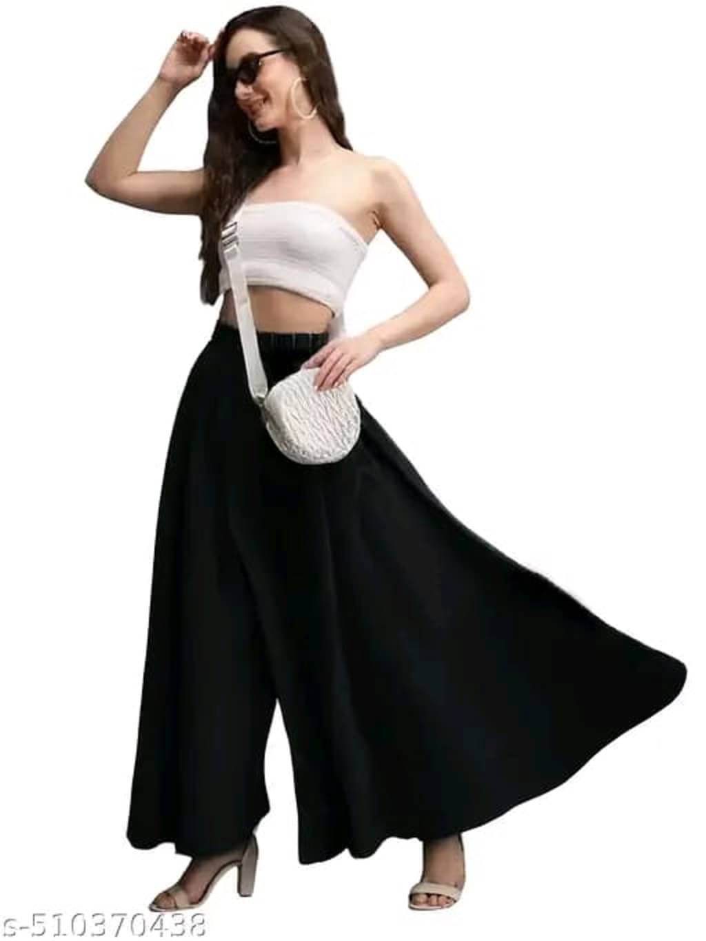     			shitdhey Women Crepe Solid Palazzos ( Black )