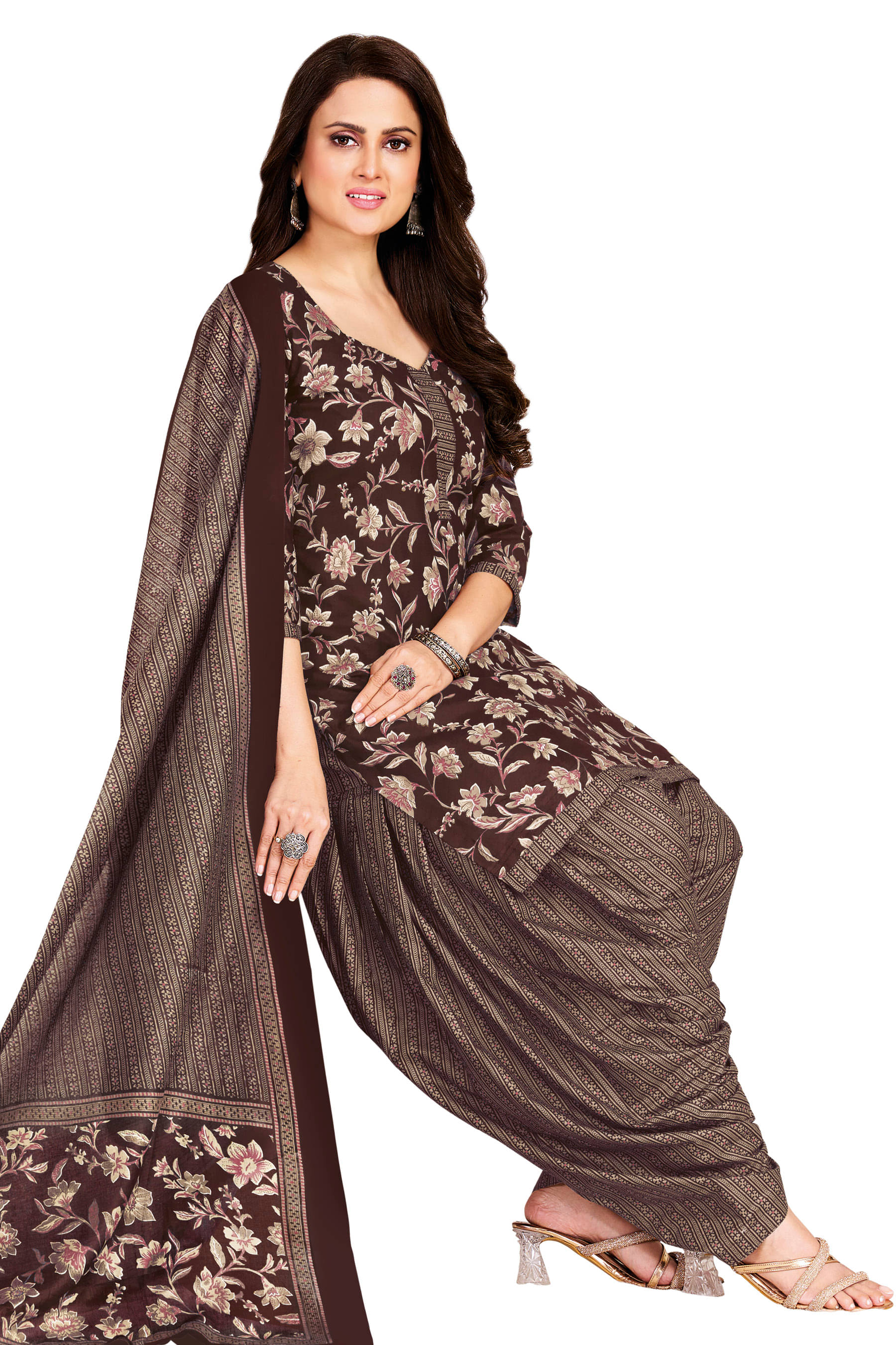     			shree jeenmata collection Women Cotton Printed Straight Kurti With Patiala Salwar ( Maroon,Brown )