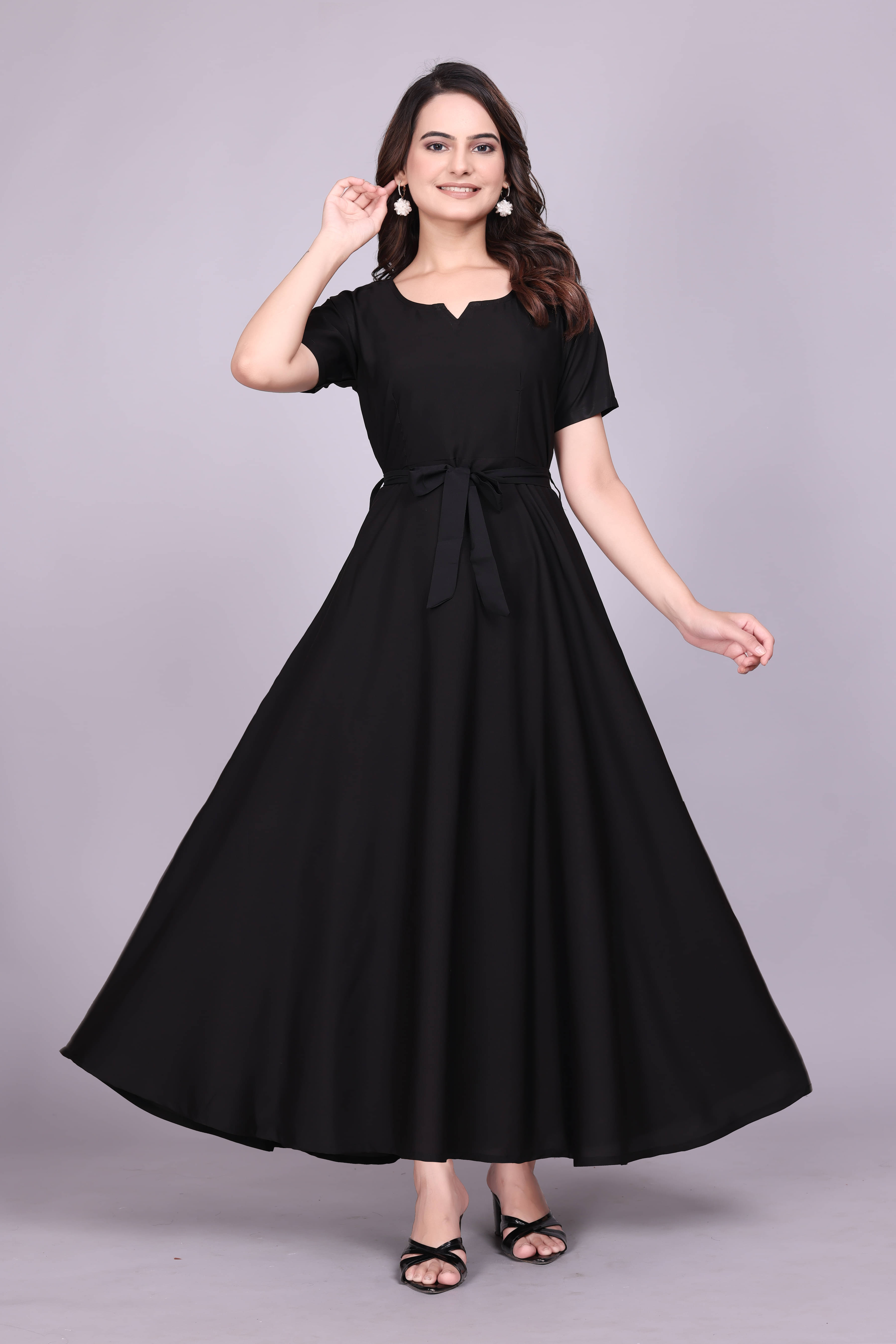 2V BROTHERS Women Crepe Solid A-line Dress ( Black ) 2V BROTHERS Women Crepe Solid A-line Dress ( Black )