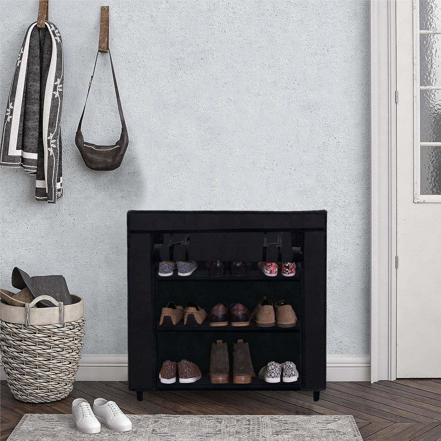     			3-Layer Black Shoe Organizer – Sturdy & Dust-Proof
