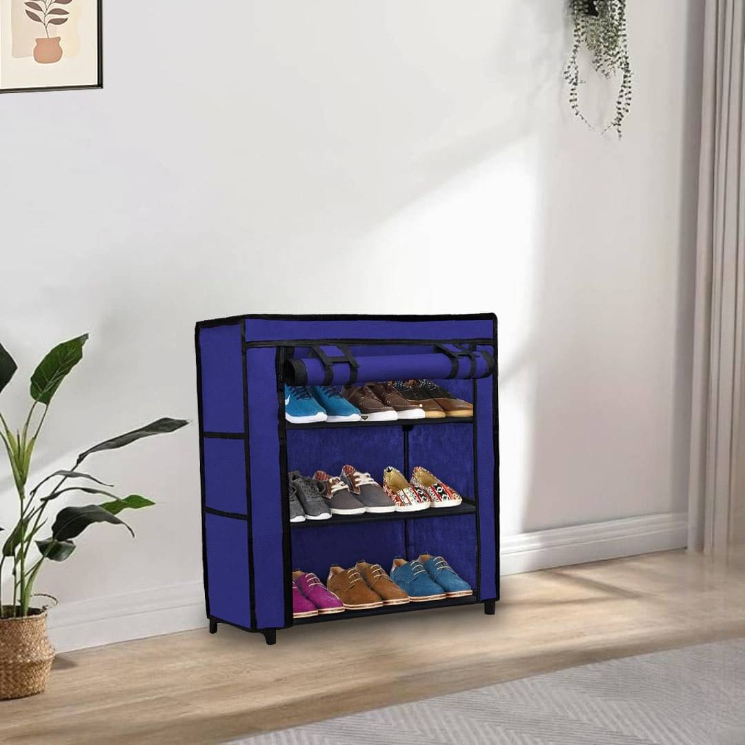     			3 Layer Blue Eco-Friendly Fabric Shoe Rack – Compact Storage Solution