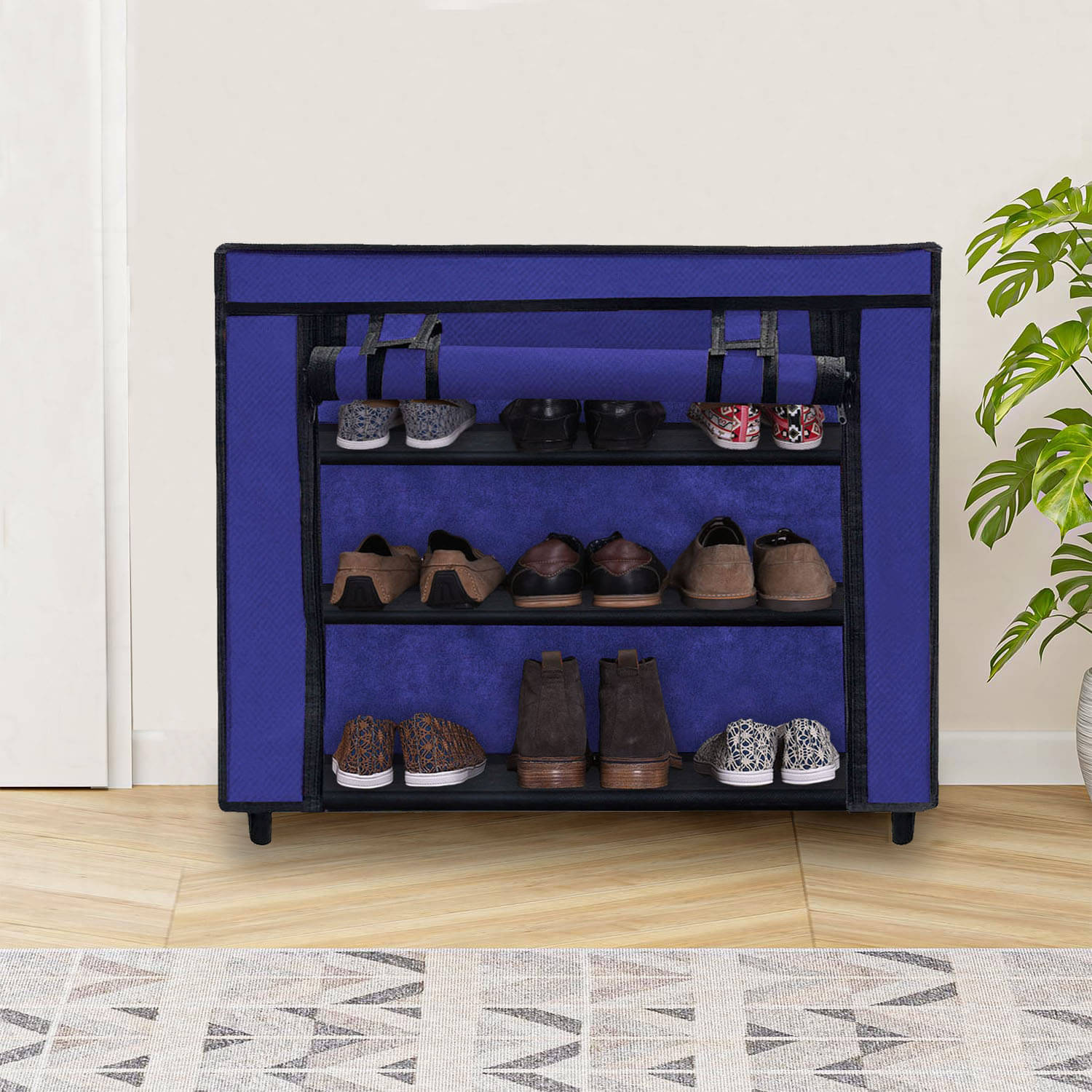     			3 Layer Blue Fabric Shoe Rack – Tall, Slim & Sleek Design