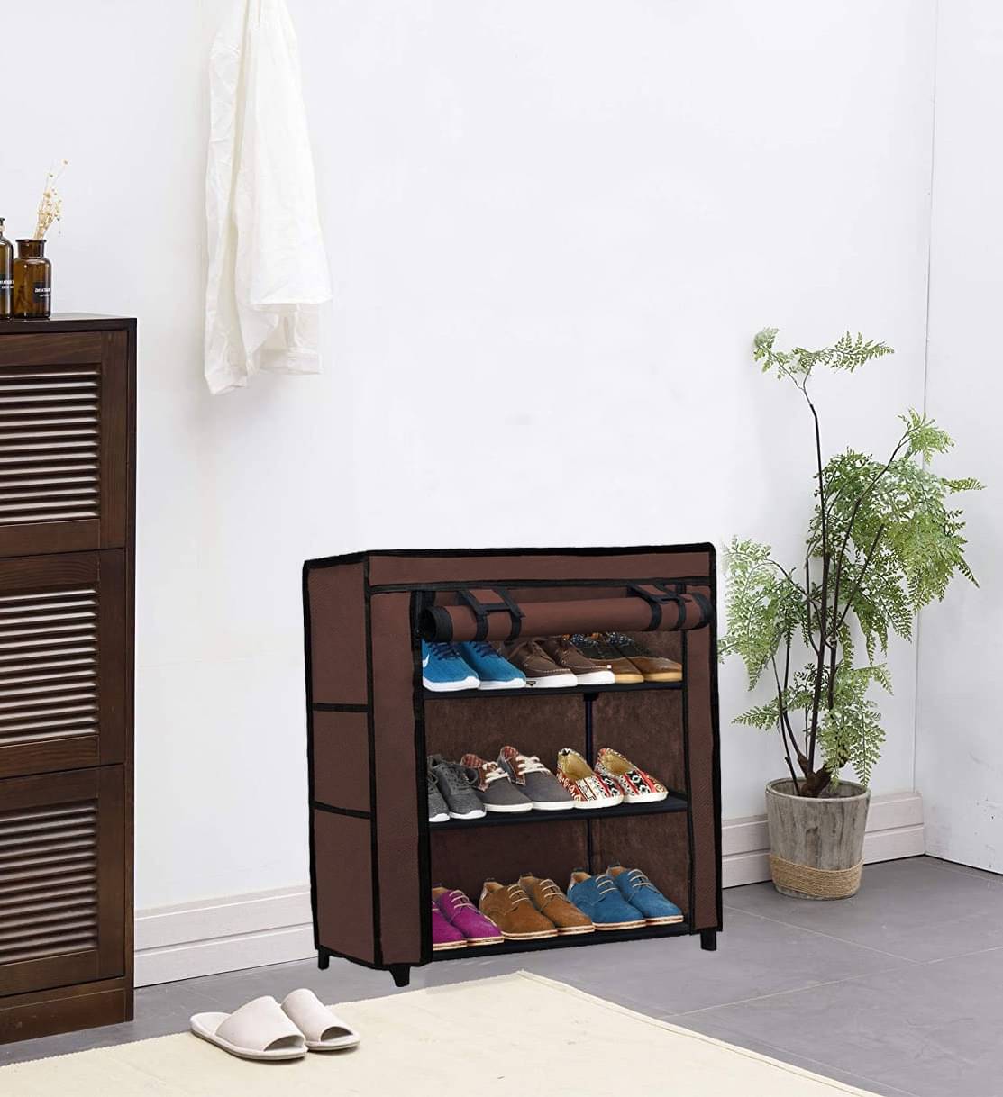     			3-Layer Brown Shoe Organizer – Sturdy & Dust-Proof