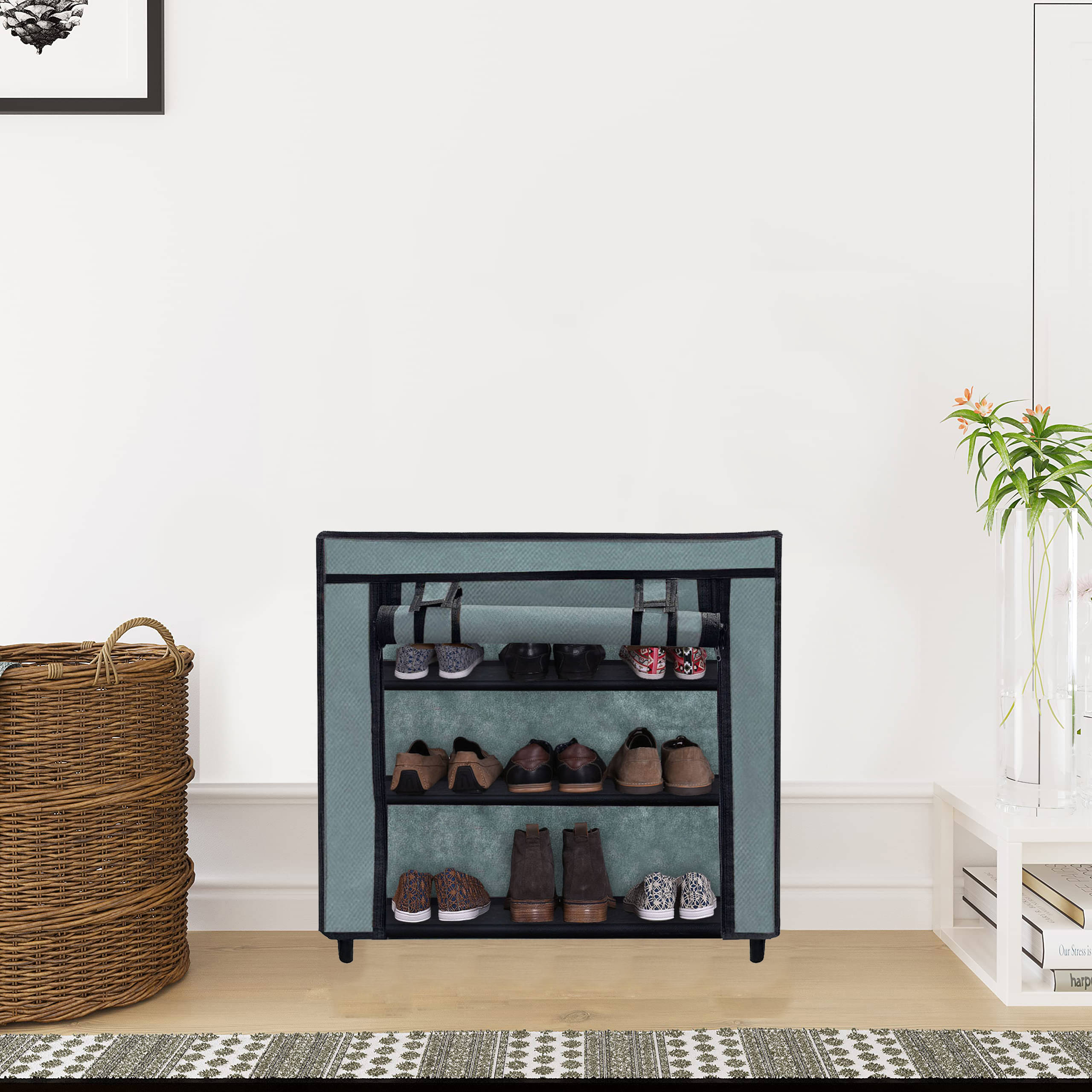     			3 Layer Grey Fabric Shoe Rack – Tall, Slim & Sleek Design