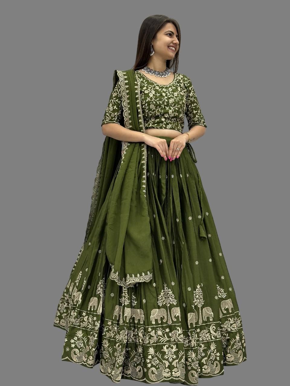     			A TO Z CART Women Silk Blends Flared Semi Stitched Lehenga Choli ( Green )
